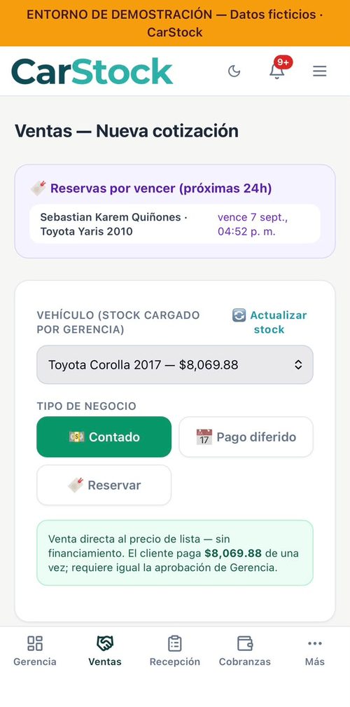 Pantalla de nueva cotización de venta en CarStock, desde el celular